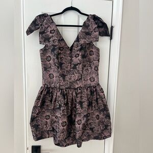 Rebecca Taylor Jacquard Sleeveless Bow Fit & Flare Formal Mini Dress